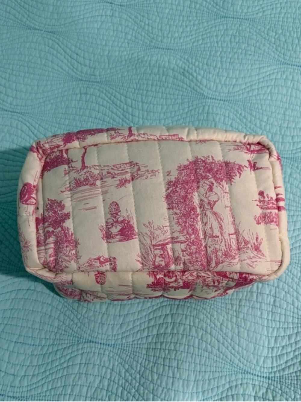 Pink Toile Quilted Cosmetic Travel Case